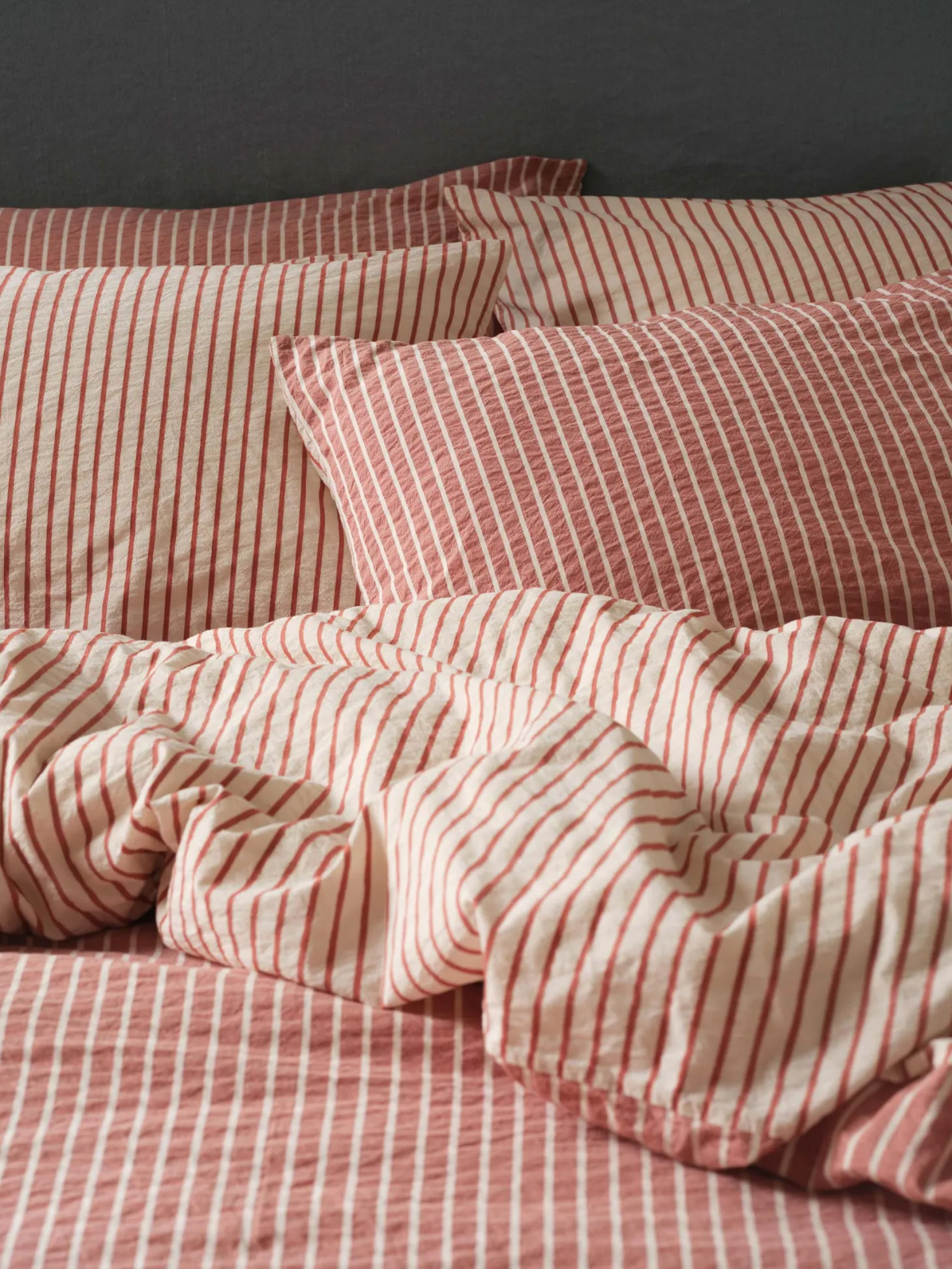 Auburn Red Textured Stripe Cotton Pillowcases (Pair)