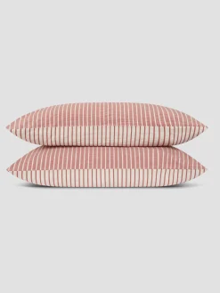 Auburn Red Textured Stripe Cotton Pillowcases (Pair)