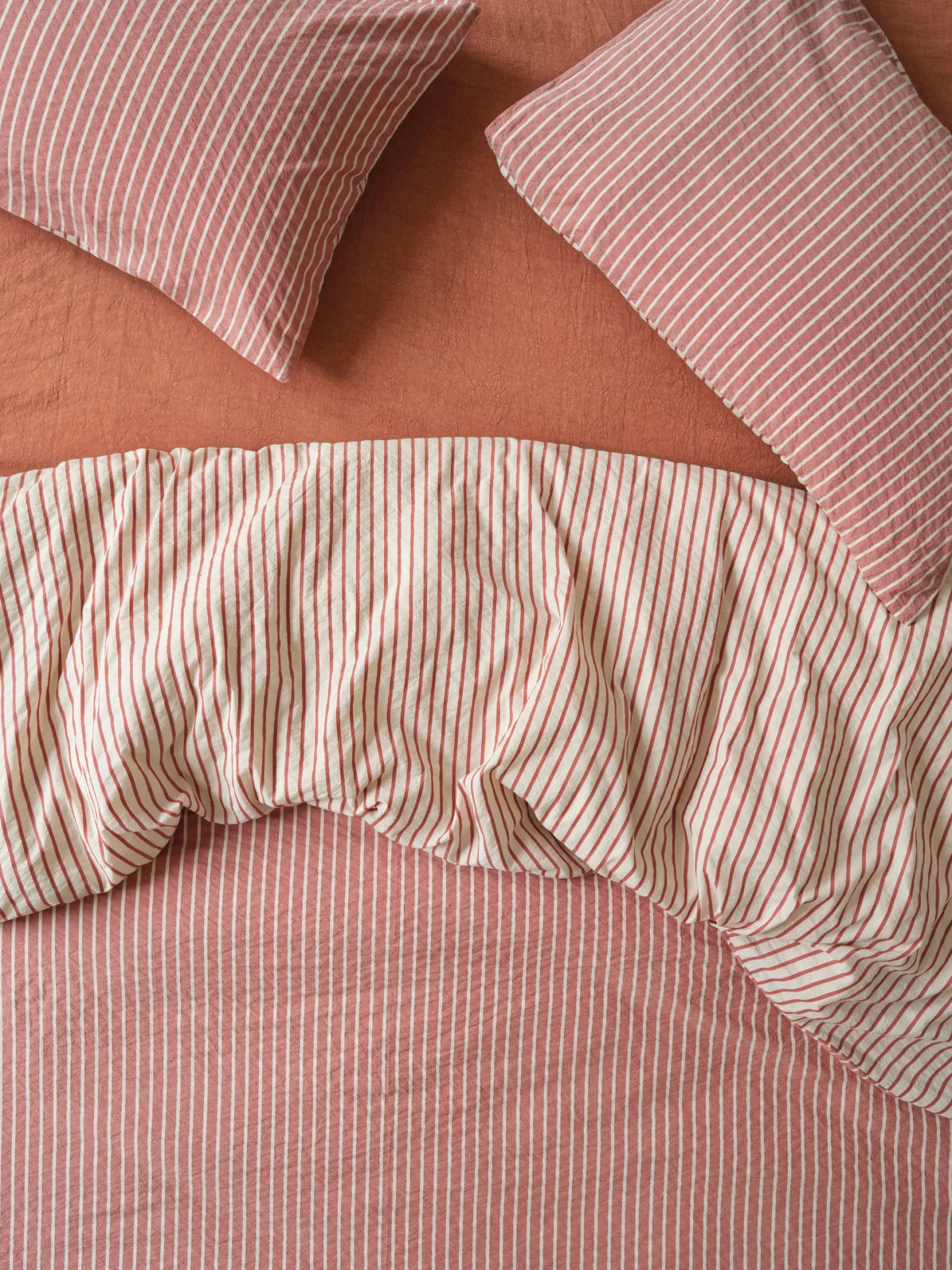 Auburn Red Textured Stripe Cotton Duvet Cover