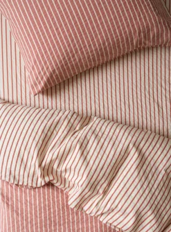 Auburn Red Texture Stripe Cotton Kids Bedding Set