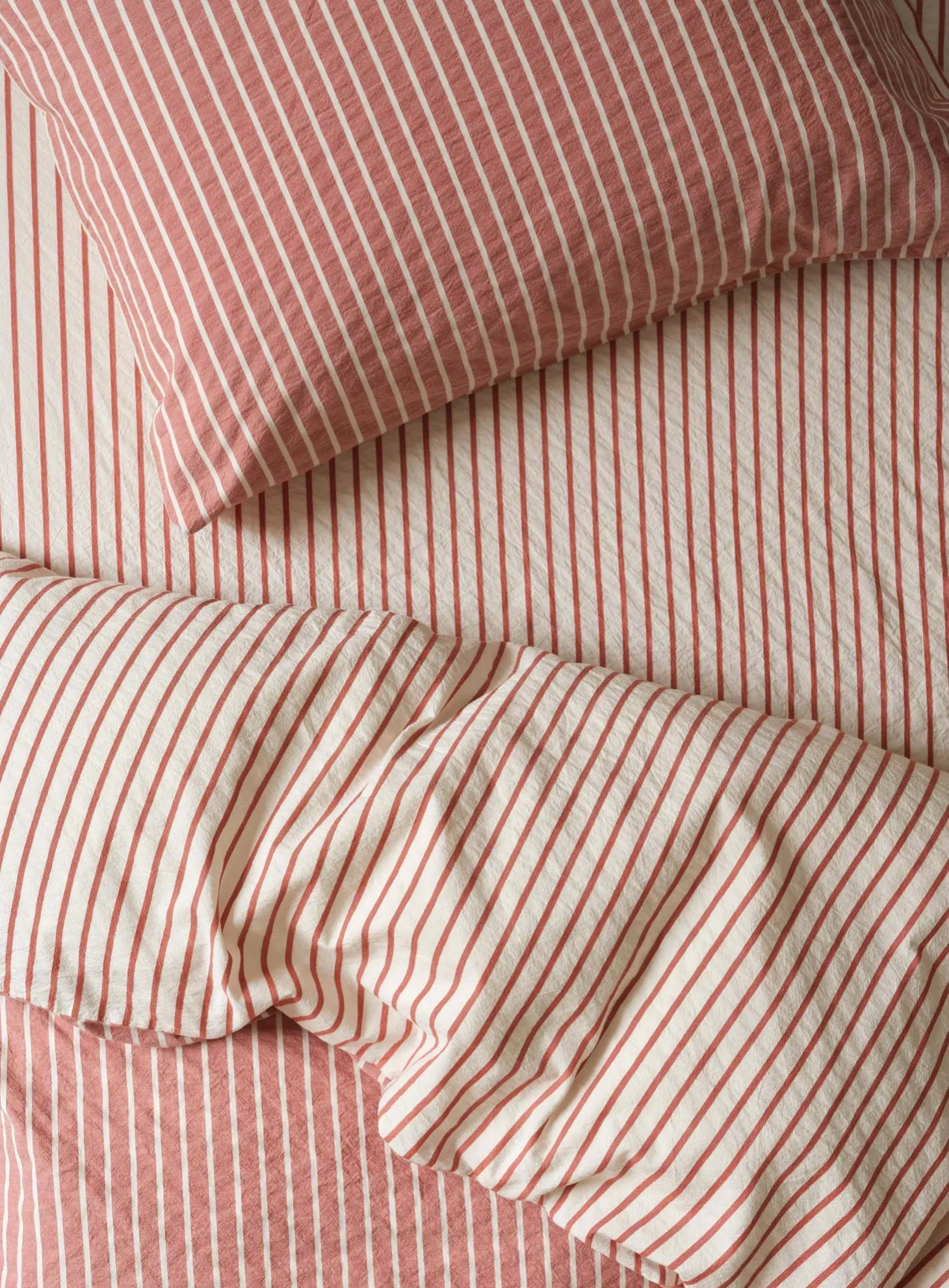 Auburn Red Texture Stripe Cotton Kids Bedding Set