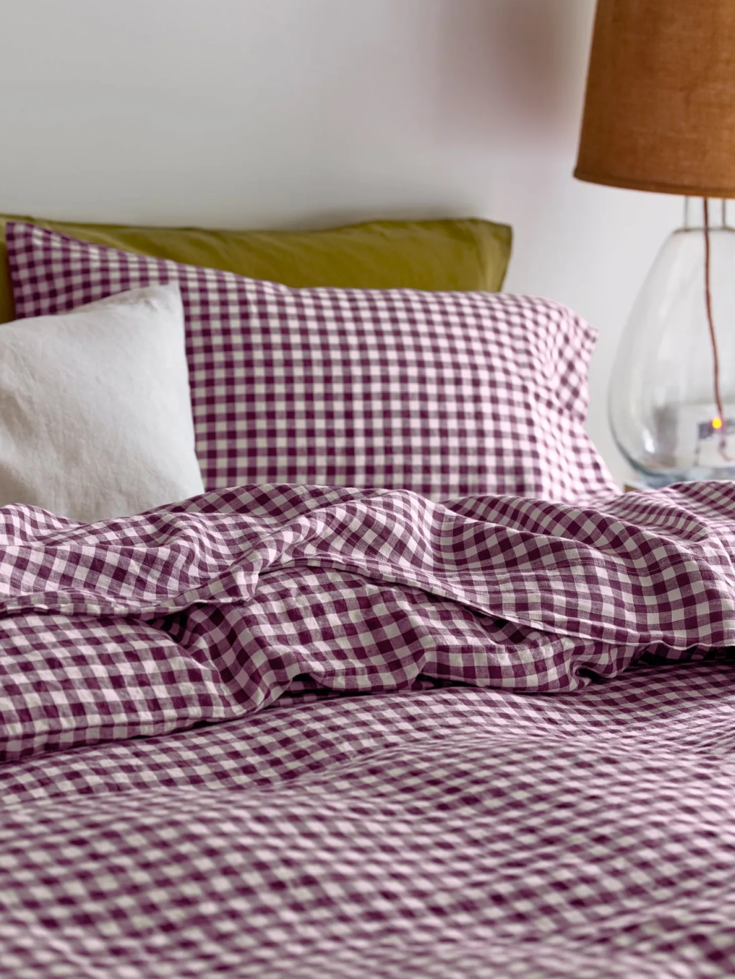 Berry Gingham Linen Blend Flat Sheet