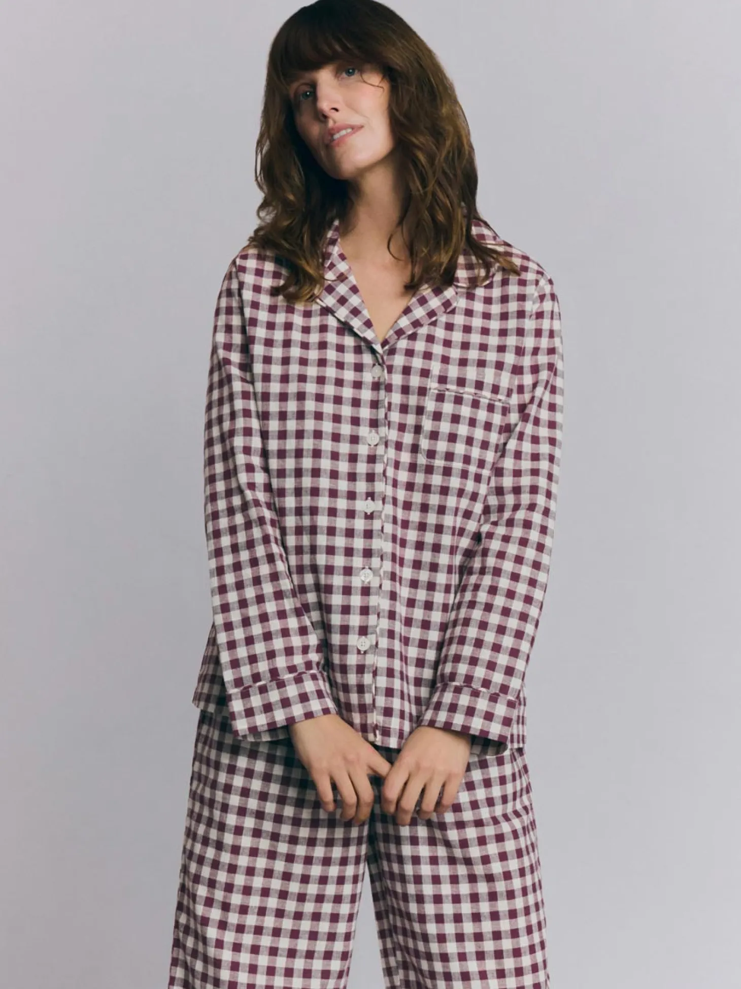 Berry Gingham Linen Blend Pajama Pants Set