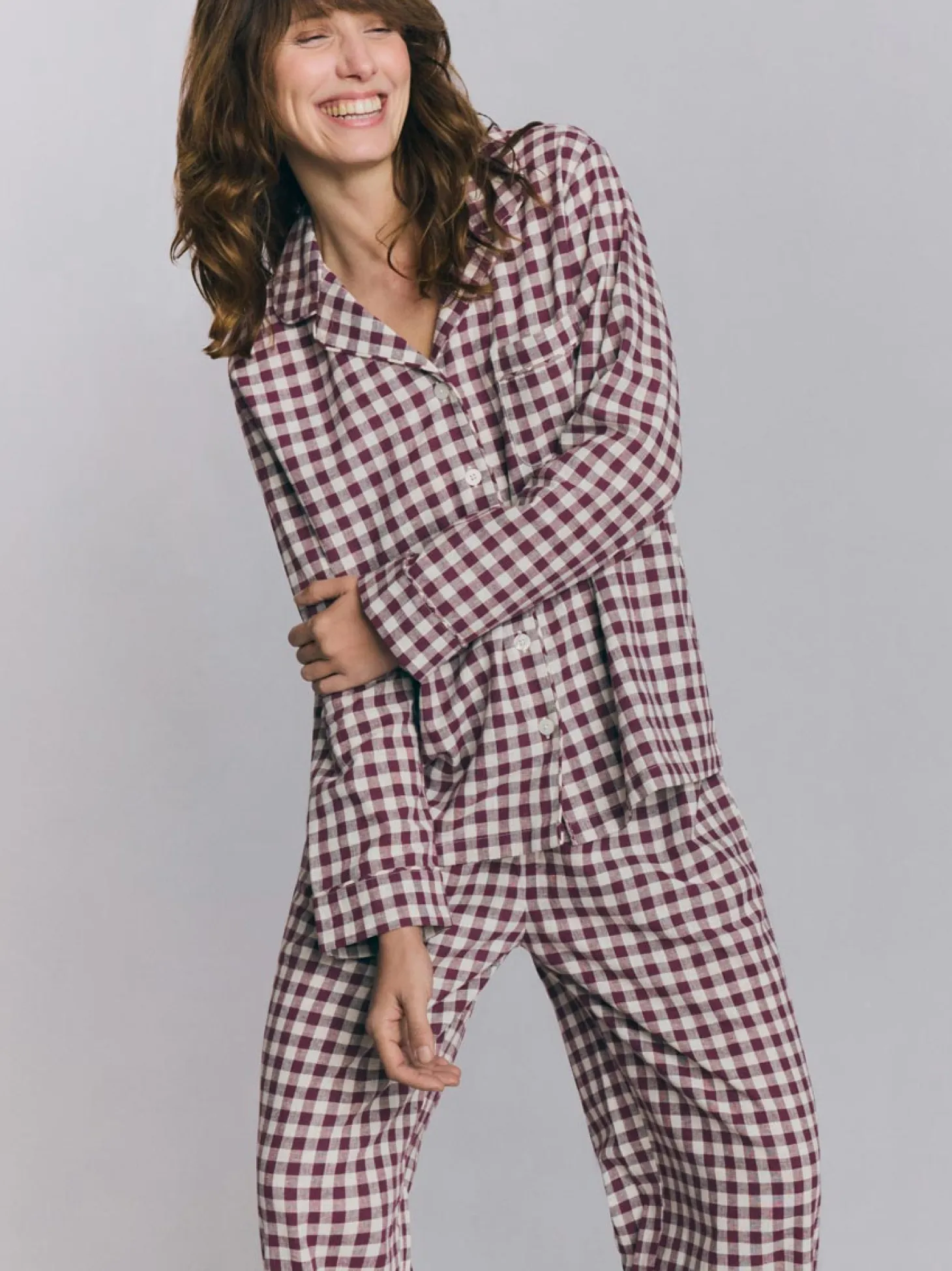 Berry Gingham Linen Blend Pajama Pants Set