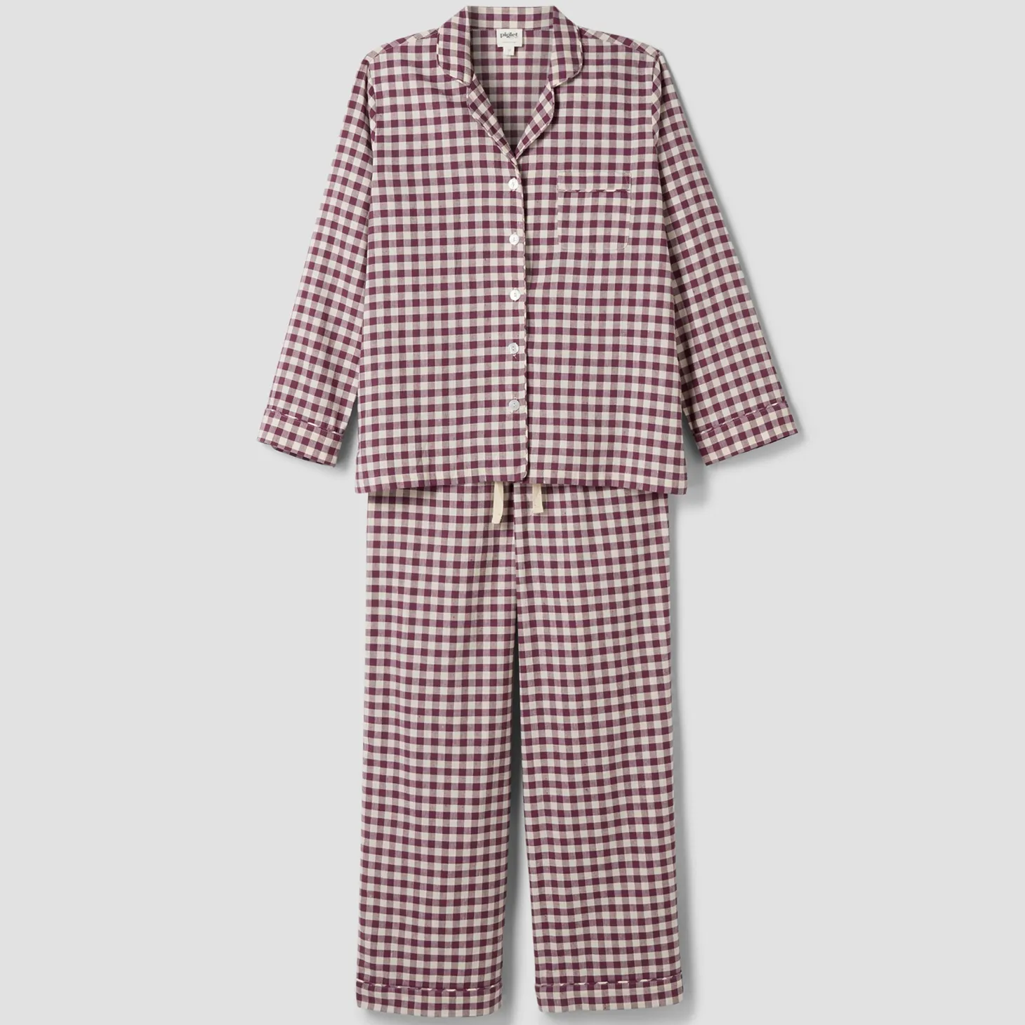 Berry Gingham Linen Blend Pajama Pants Set