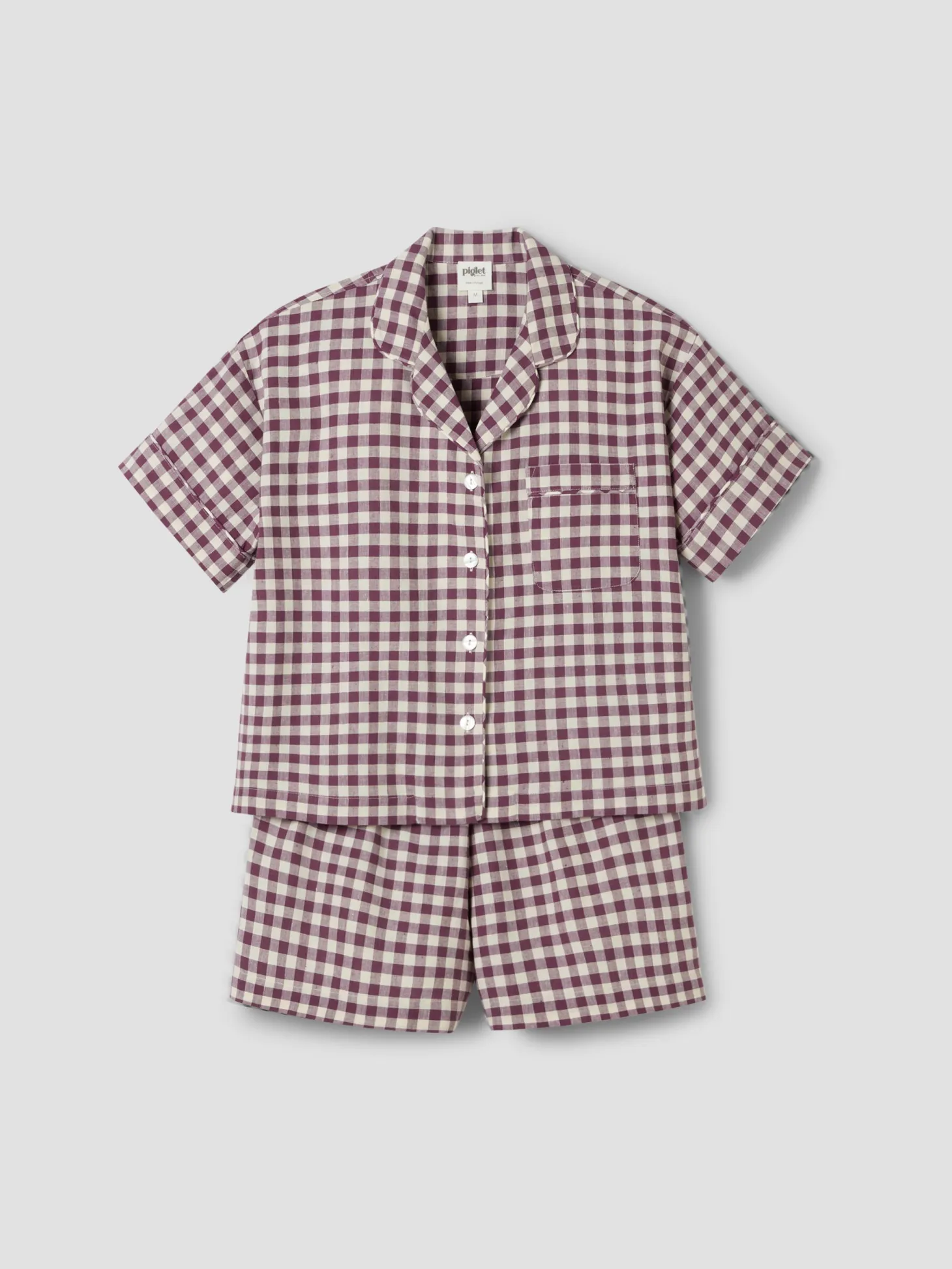 Berry Gingham Linen Blend Pajama Short Set