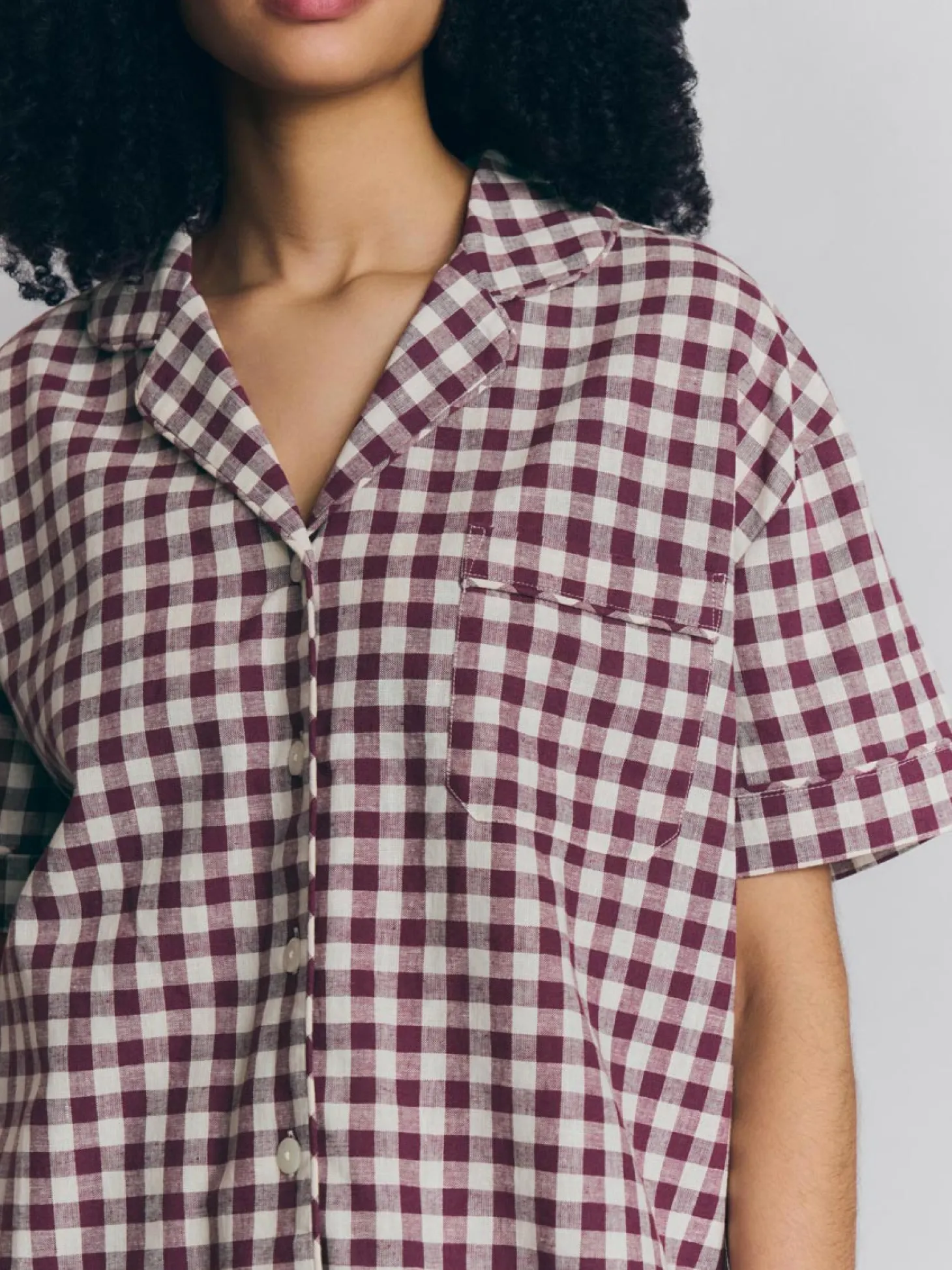 Berry Gingham Linen Blend Pajama Short Set
