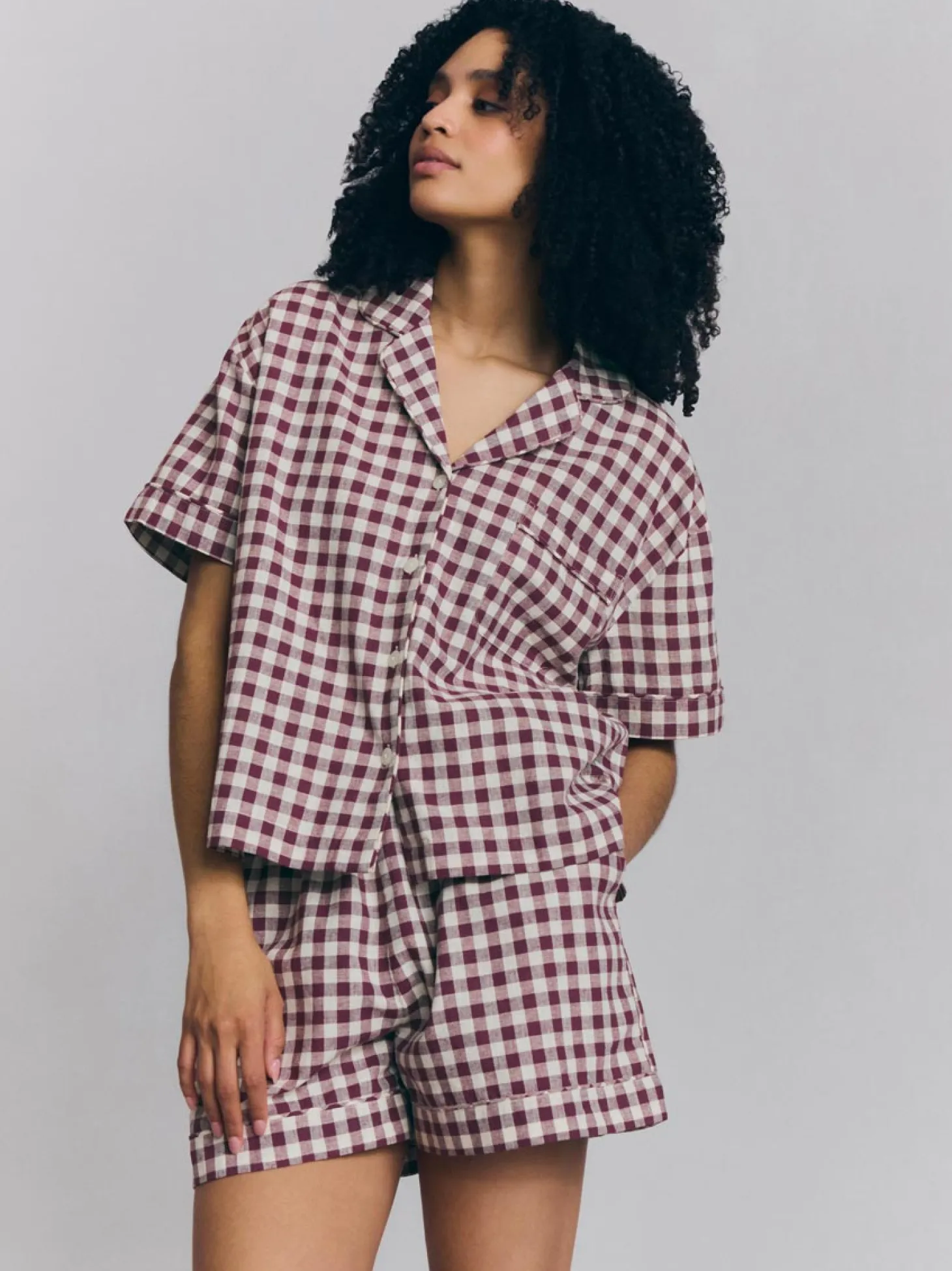 Berry Gingham Linen Blend Pajama Short Set