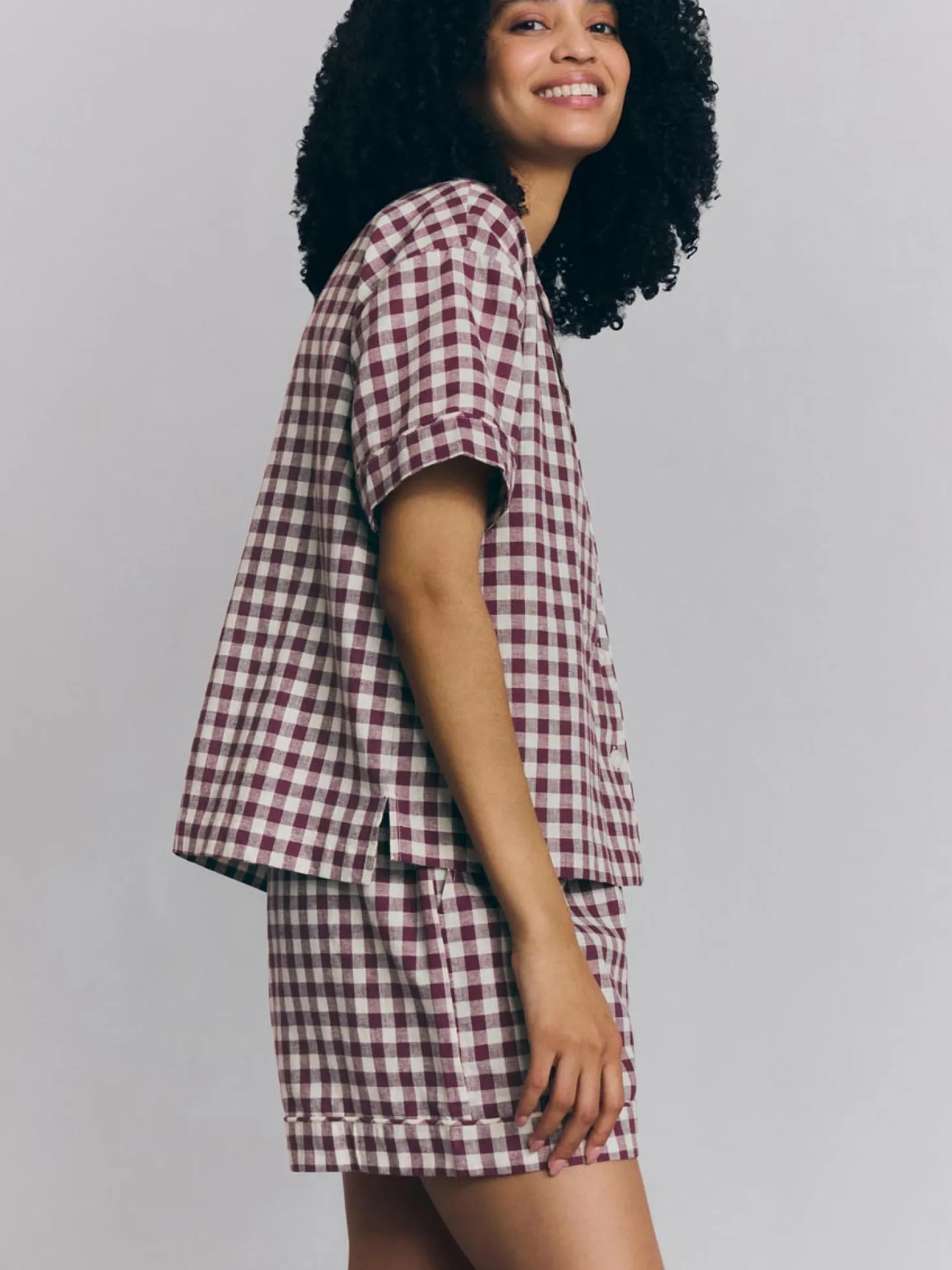 Berry Gingham Linen Blend Pajama Short Set