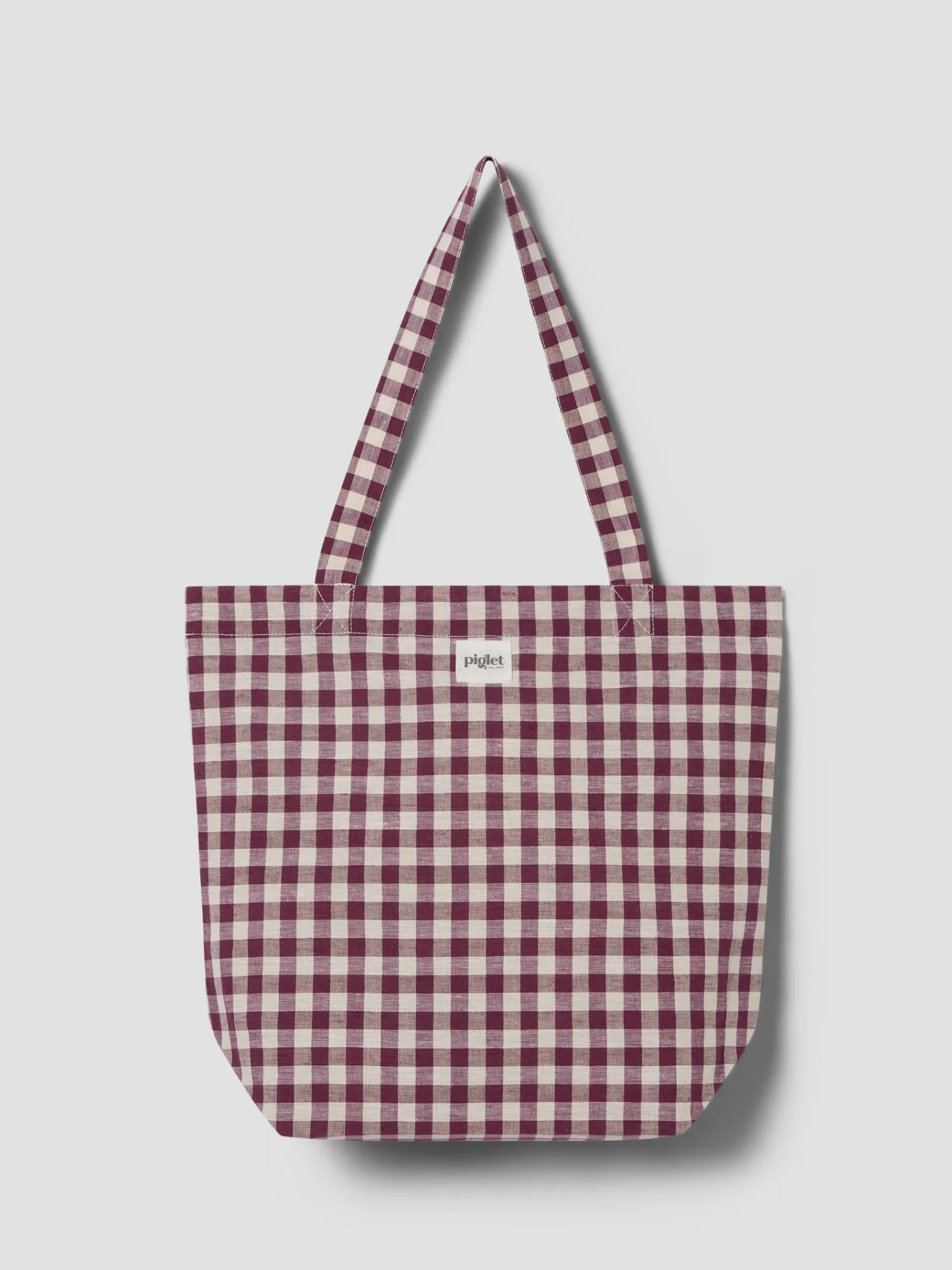 Berry Gingham Linen Blend Tote Bag