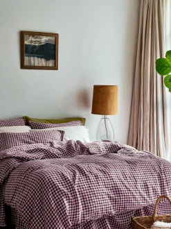 Berry Gingham 100% Linen Duvet Cover