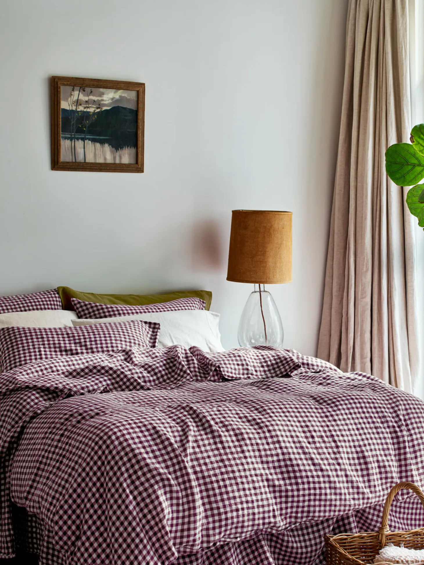 Berry Gingham 100% Linen Duvet Cover