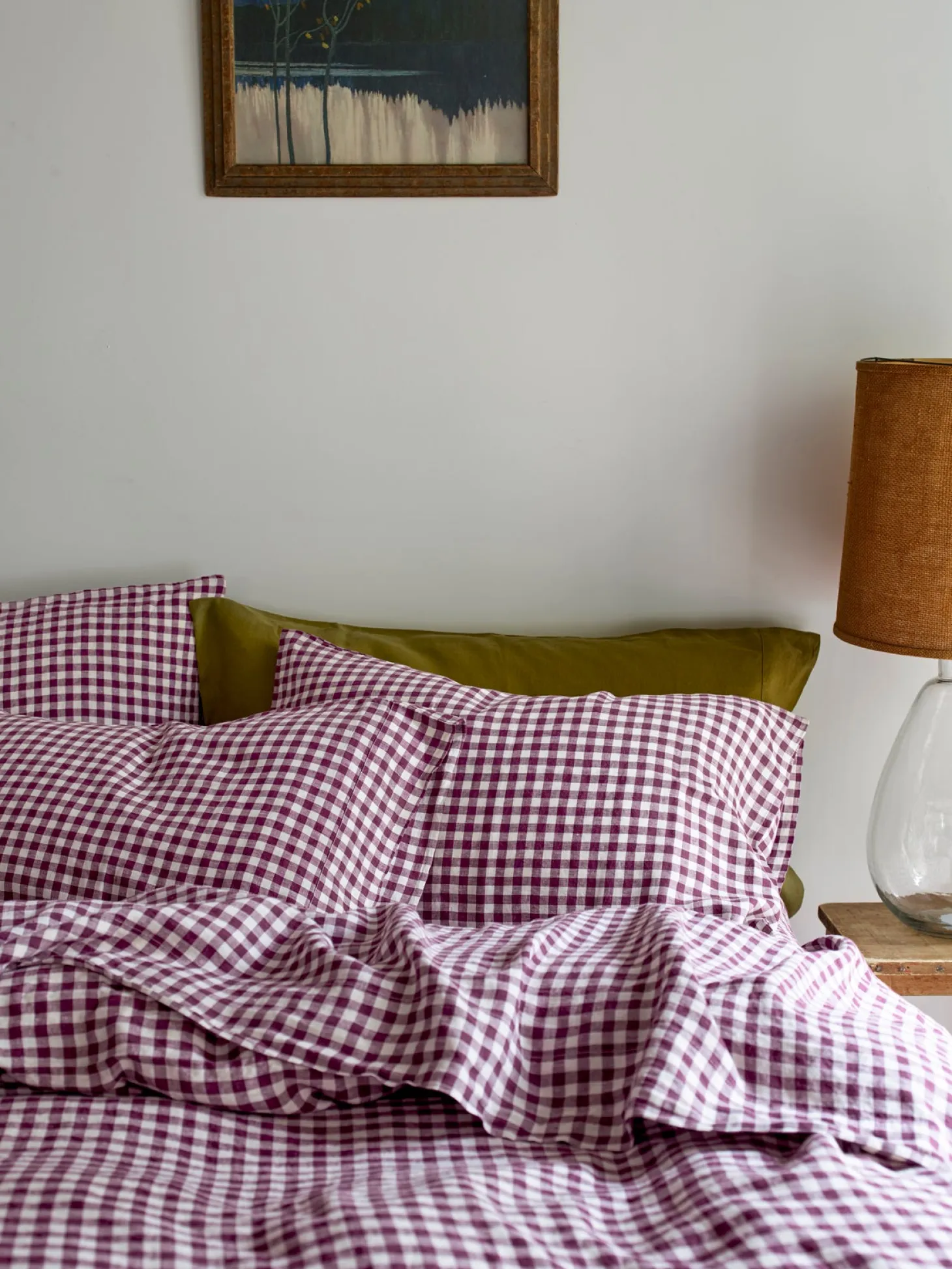 Berry Gingham 100% Linen Pillowcases (Pair)