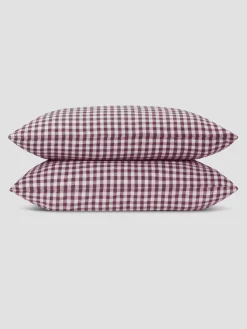 Berry Gingham 100% Linen Pillowcases (Pair)