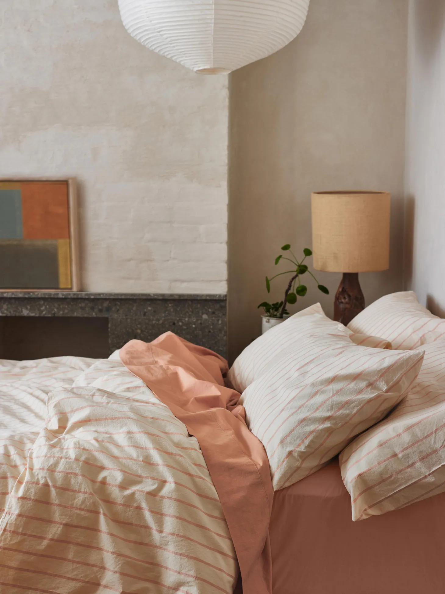 Blush Pink Slumber Stripe Cotton Duvet Cover