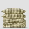 Botanical Green Gingham 100% Linen Duvet Set