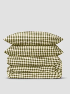 Botanical Green Gingham 100% Linen Duvet Set