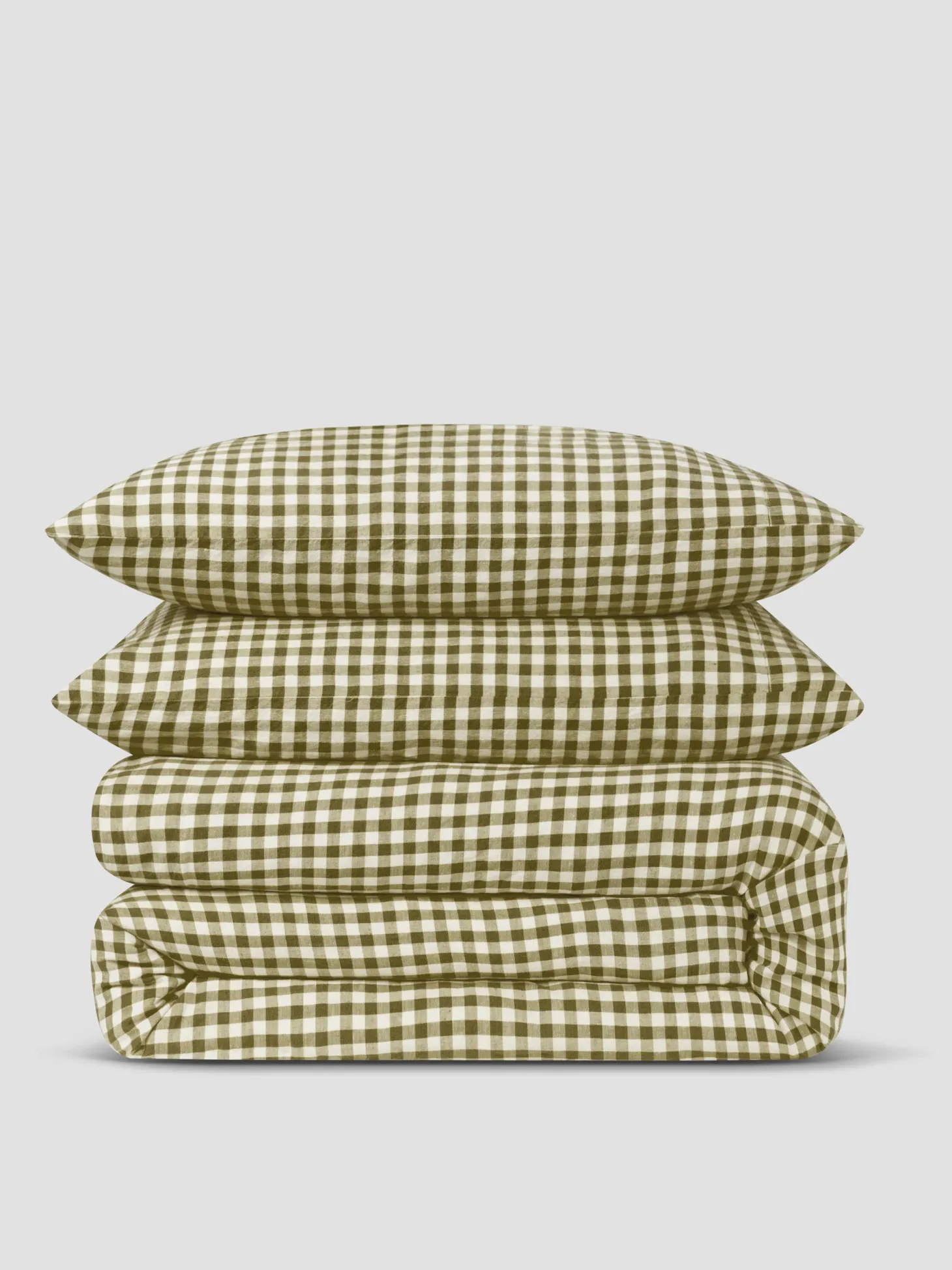 Botanical Green Gingham 100% Linen Duvet Set