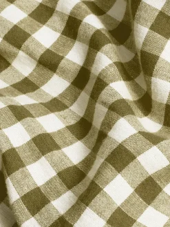Botanical Green Gingham 100% Linen Flat Sheet