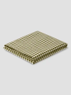 Botanical Green Gingham 100% Linen Flat Sheet