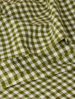 Botanical Green Gingham 100% Linen Flat Sheet