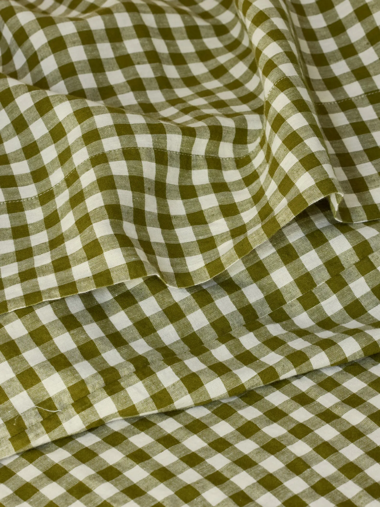Botanical Green Gingham 100% Linen Flat Sheet