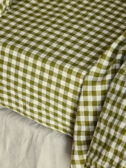 Botanical Green Gingham 100% Linen Fitted Sheet