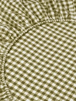 Botanical Green Gingham 100% Linen Fitted Sheet