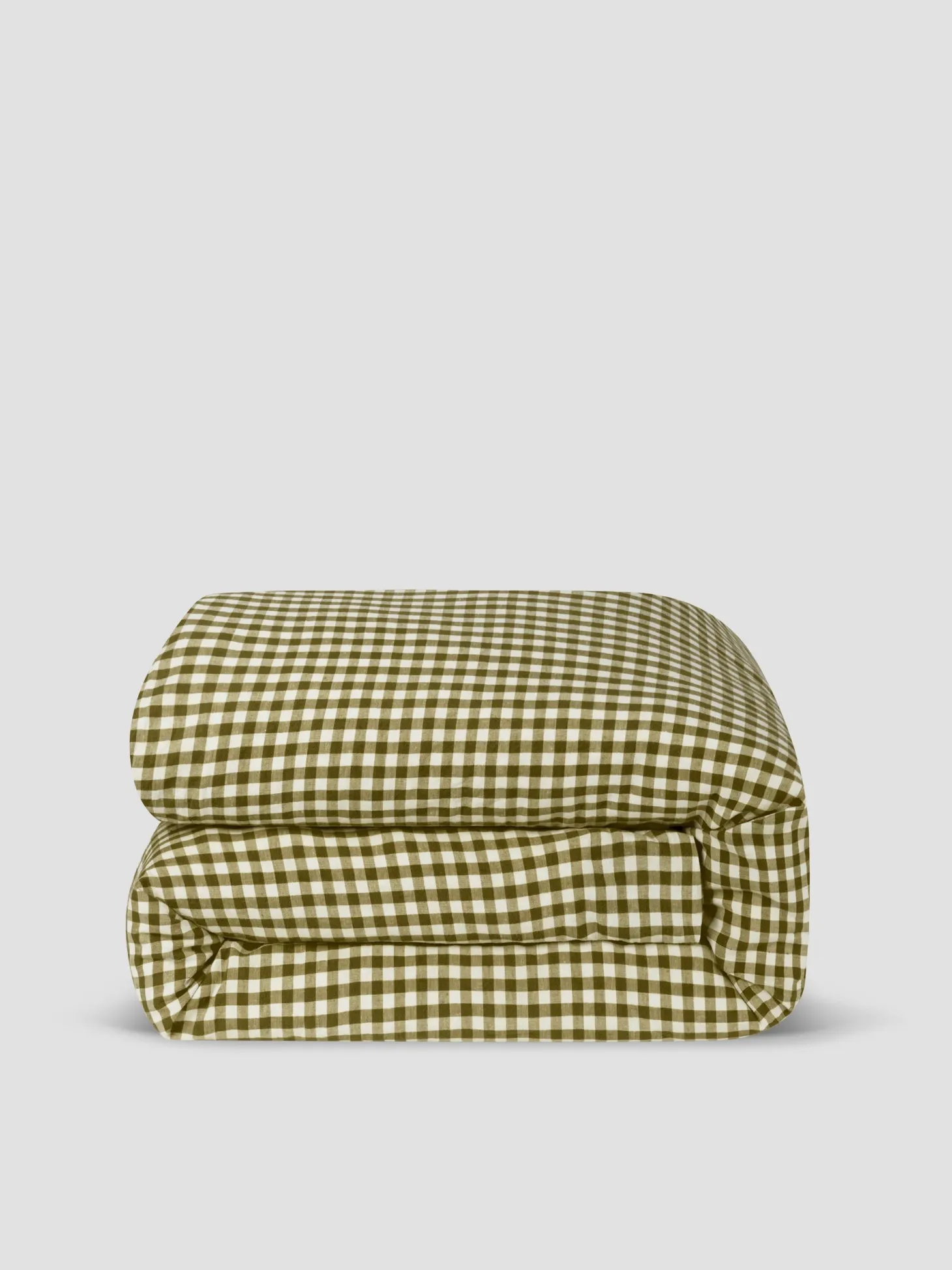 Botanical Green Gingham Linen Blend Duvet Cover