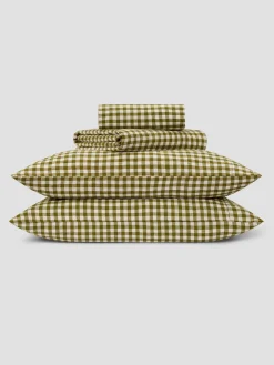 Botanical Green Gingham Linen Blend Sheet Set