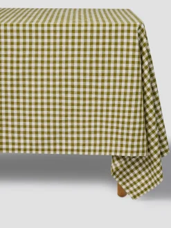 Botanical Green Gingham Linen Blend Tablecloth