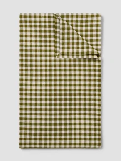 Botanical Green Gingham Linen Blend Tablecloth
