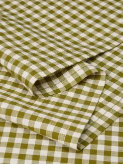Botanical Green Gingham Linen Blend Table Runner
