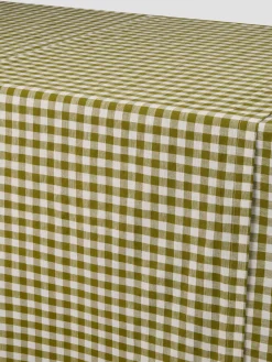 Botanical Green Gingham Linen Blend Table Runner