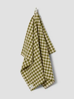 Botanical Green Gingham Linen Blend Tea Towel