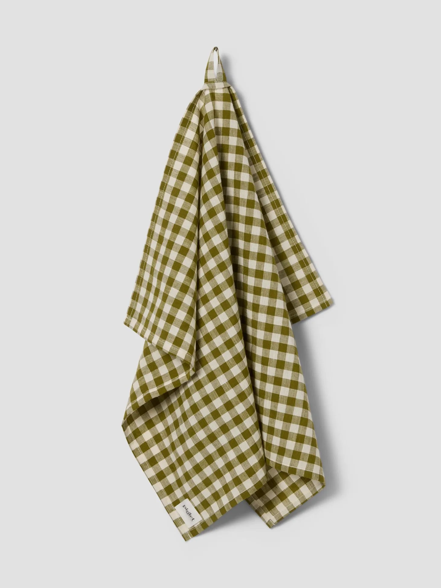 Botanical Green Gingham Linen Blend Tea Towel