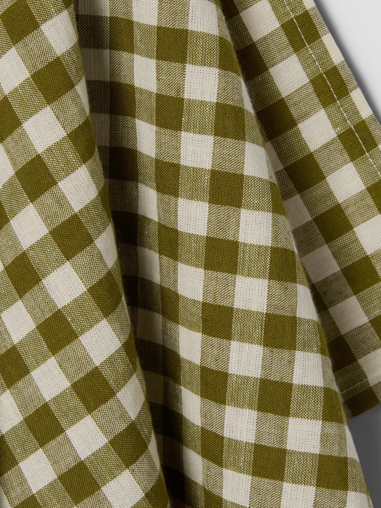 Botanical Green Gingham Linen Blend Tea Towel