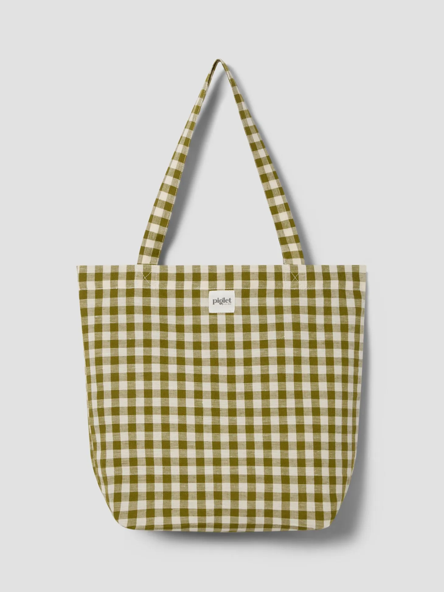 Botanical Green Gingham Linen Blend Tote Bag