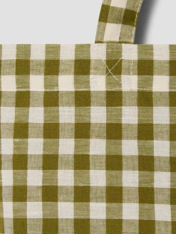 Botanical Green Gingham Linen Blend Tote Bag