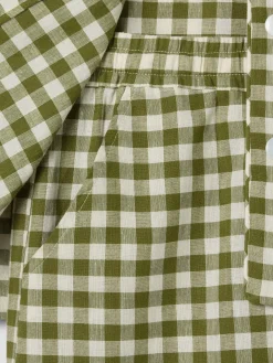 Botanical Green Gingham Linen Blend Pajama Short Set