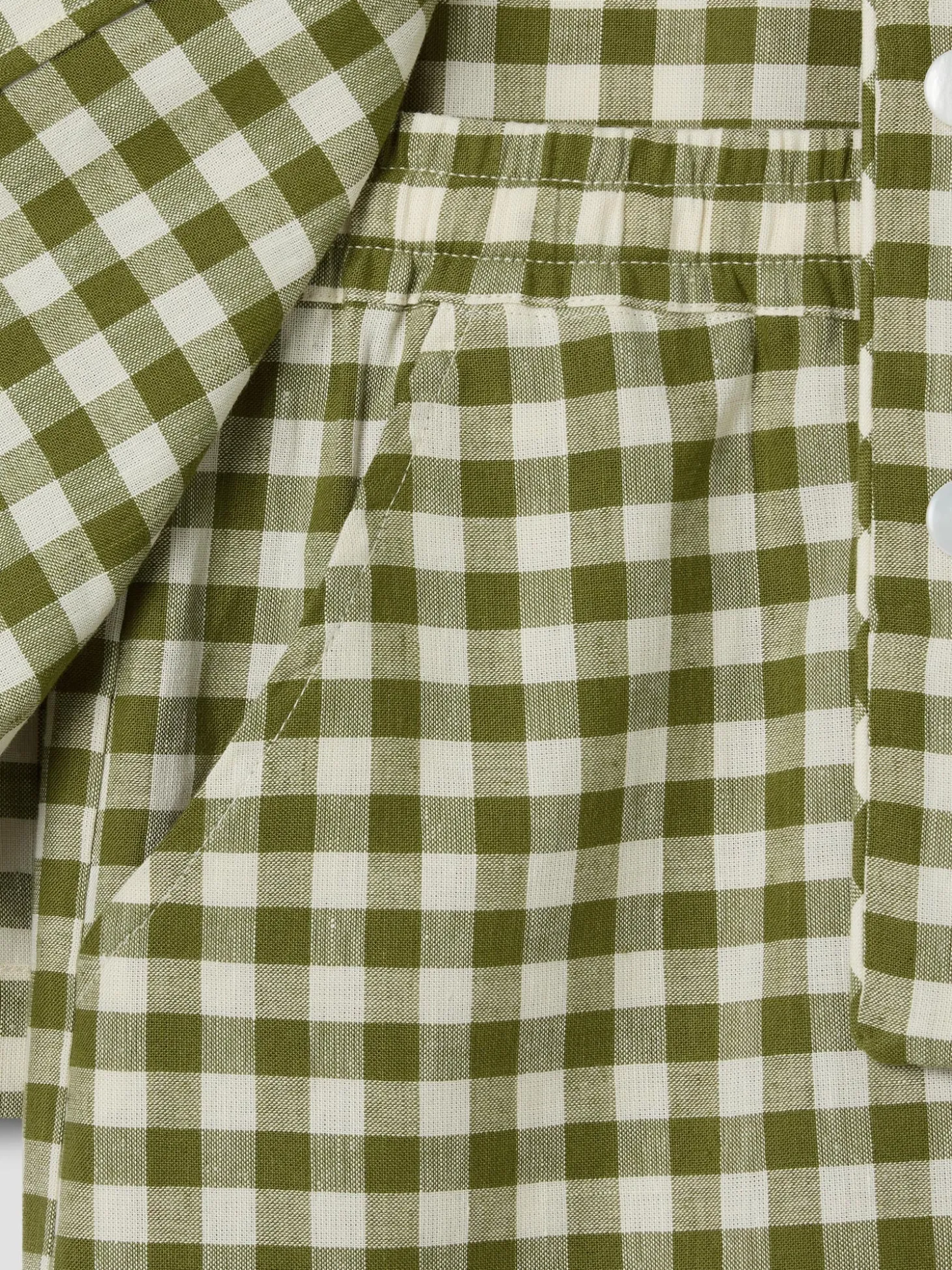 Botanical Green Gingham Linen Blend Pajama Short Set