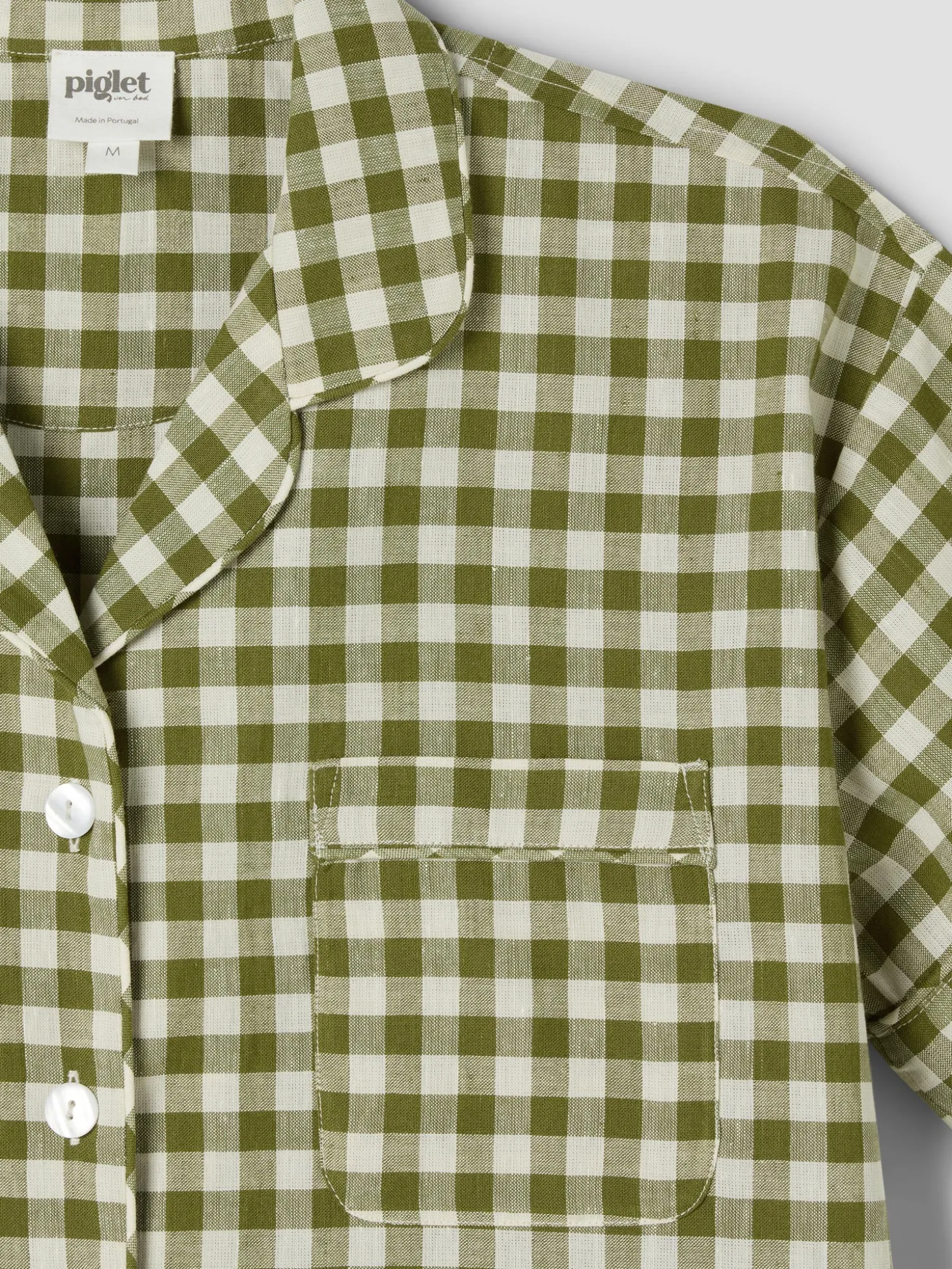 Botanical Green Gingham Linen Blend Pajama Short Set