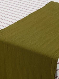 Botanical Green Linen Blend Table Runner