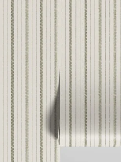 Botanical Green Ticking Stripe Wallpaper