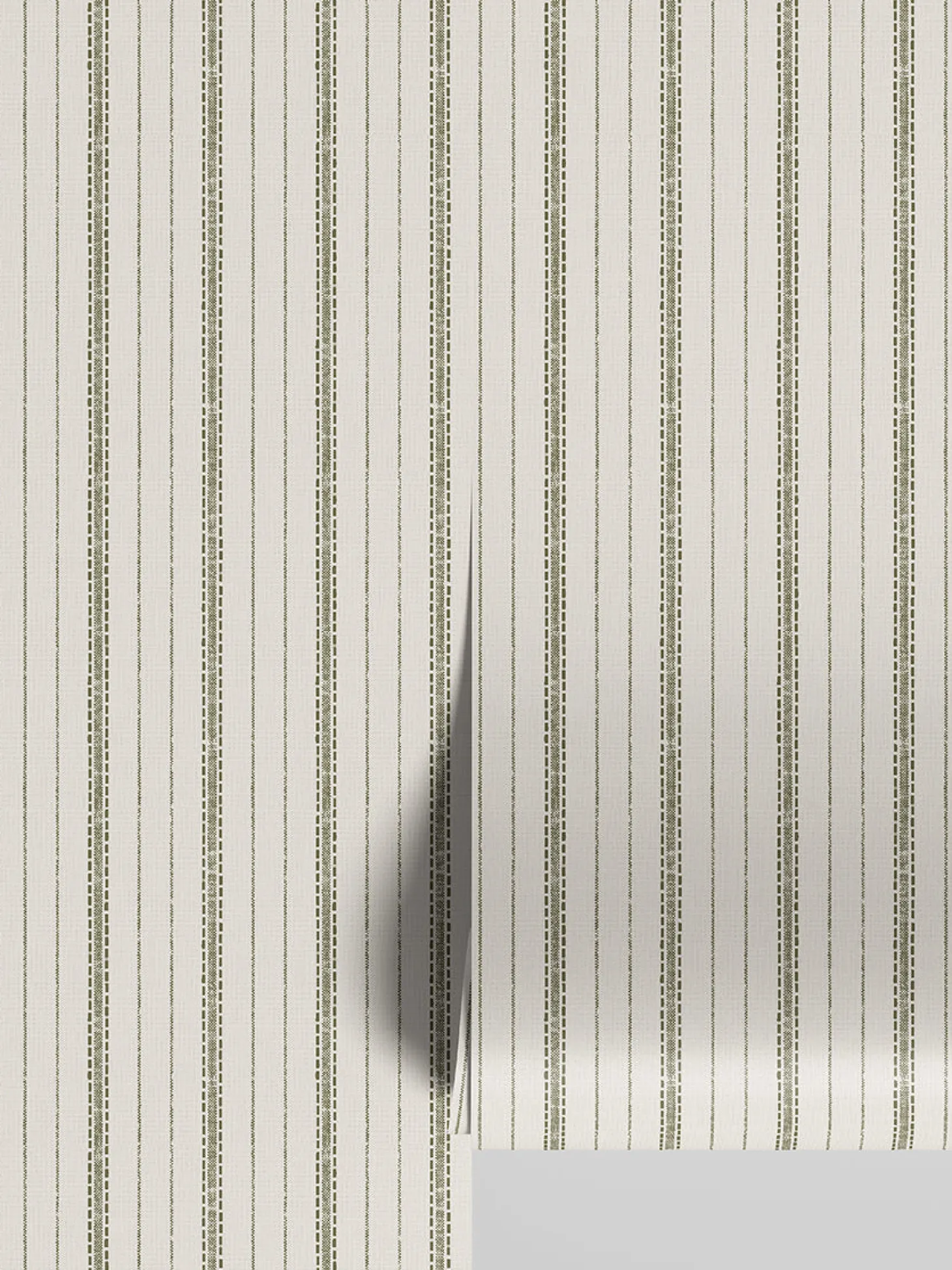 Botanical Green Ticking Stripe Wallpaper