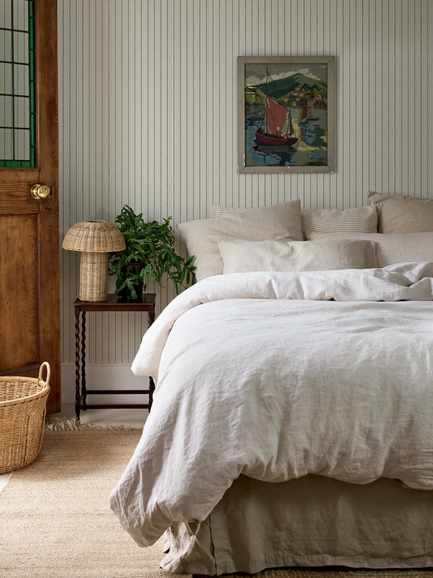 Botanical Green Ticking Stripe Wallpaper