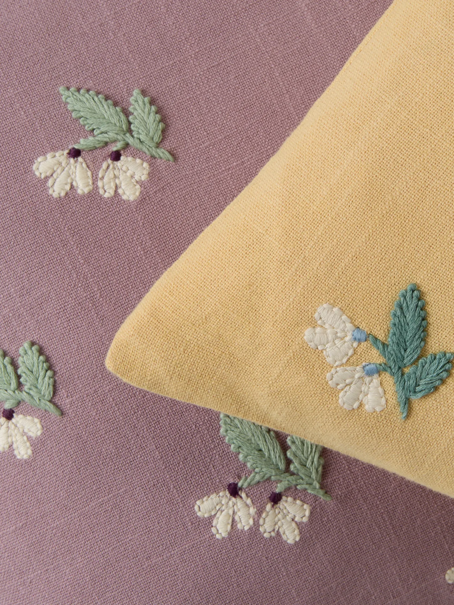 Butter Yellow Snowdrop Embroidered Filled Cushion