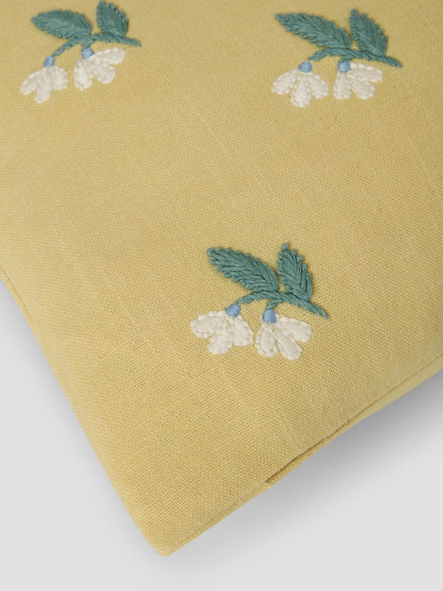 Butter Yellow Snowdrop Embroidered Filled Cushion