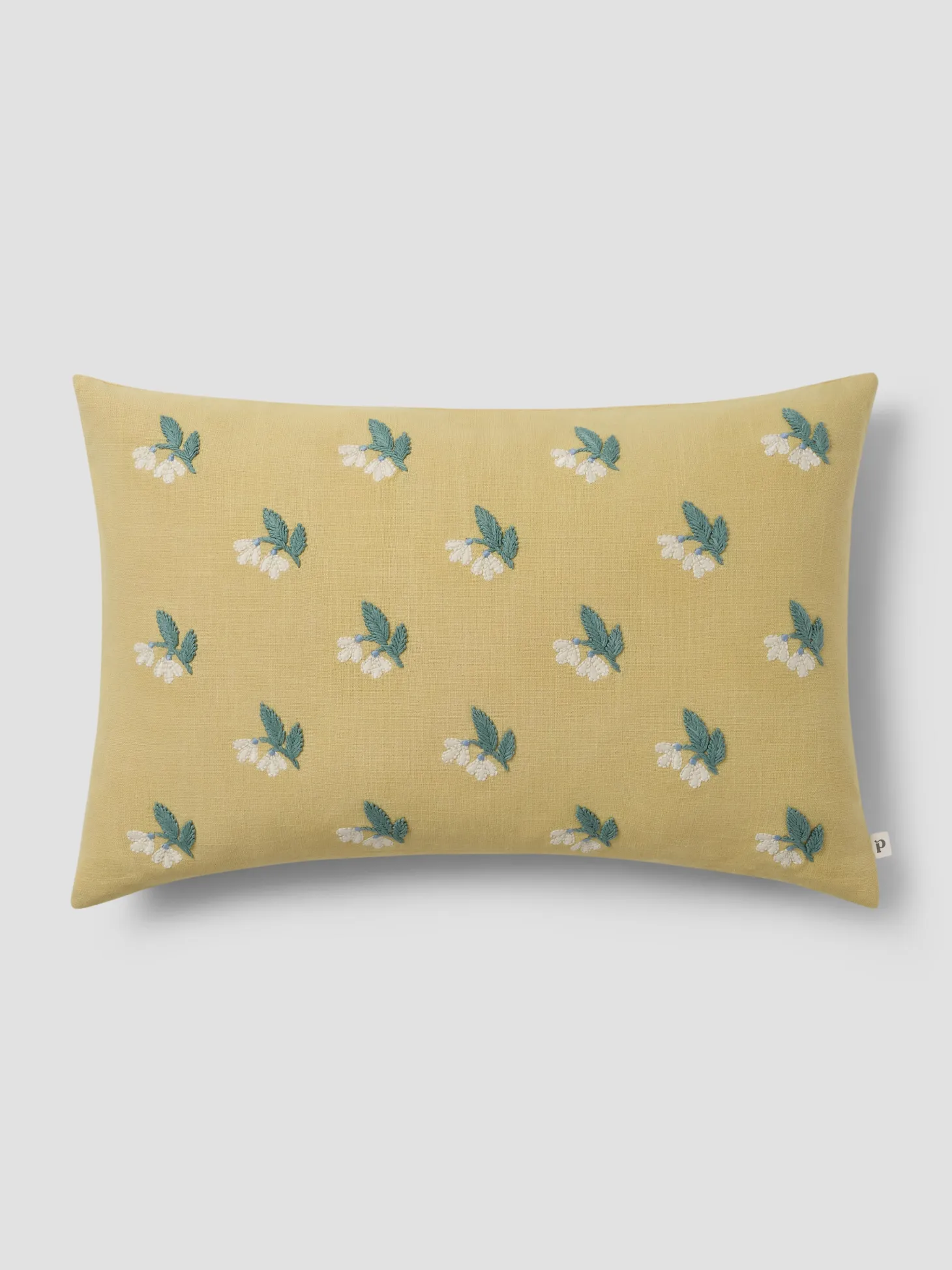 Butter Yellow Snowdrop Embroidered Filled Cushion