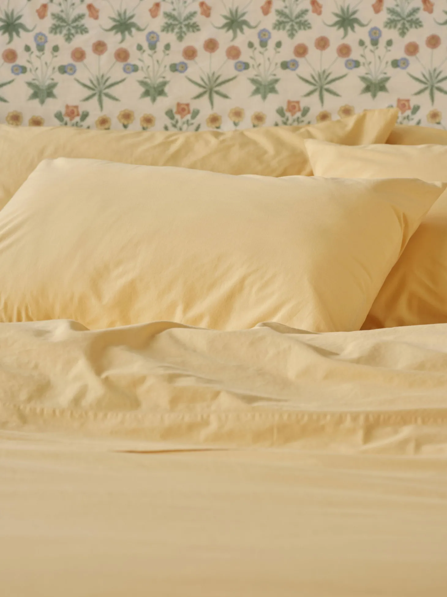 Butter Yellow Washed Cotton Percale Pillowcases (Pair)
